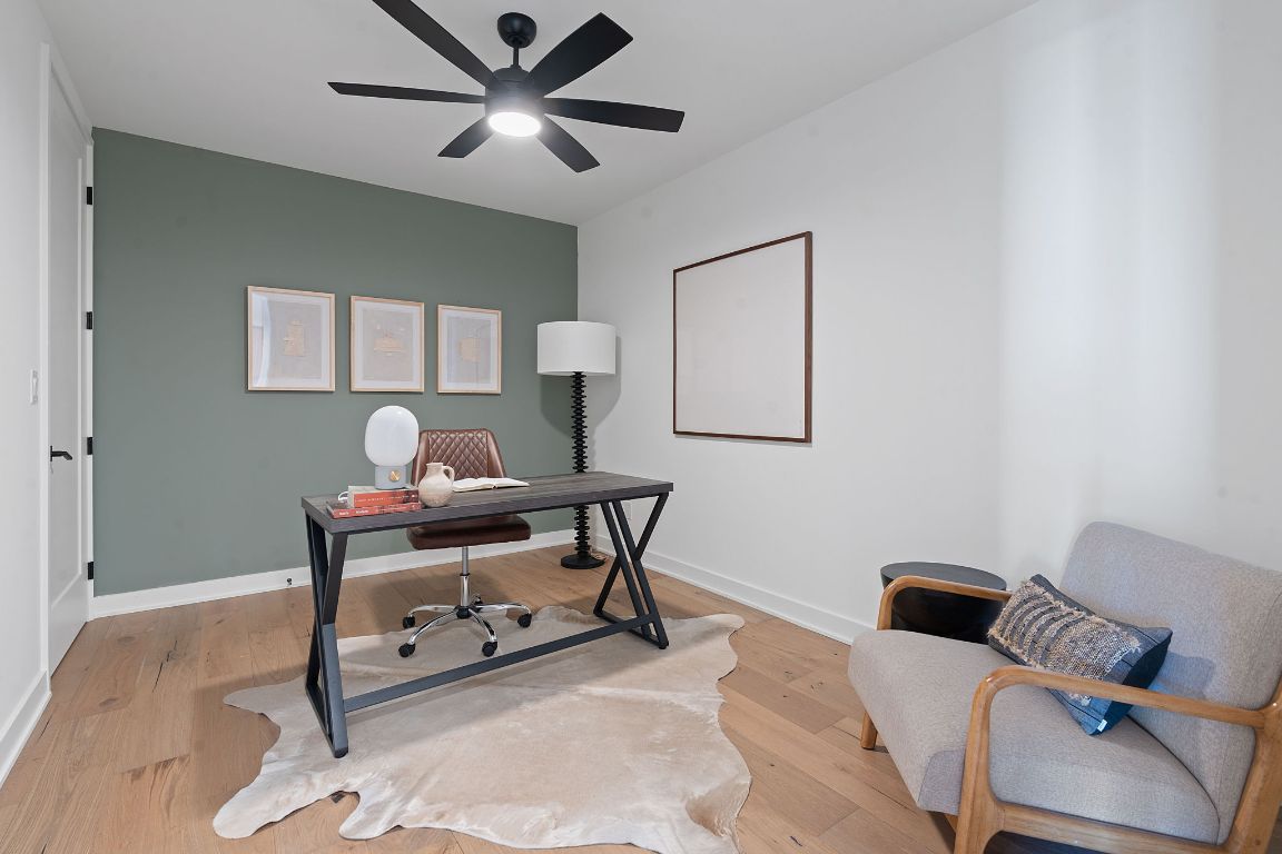 84 East Avenue, Unit 2410 Austin, TX 78701 - Photo 17 of 40 Representative of Property. Office area with light wood-style floors and a ceiling fan