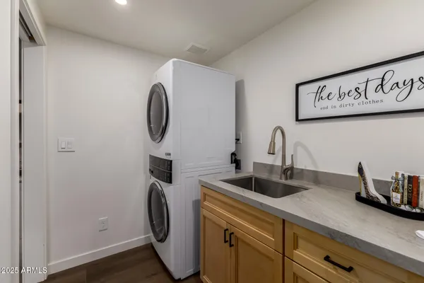 a view of a building with sitting area