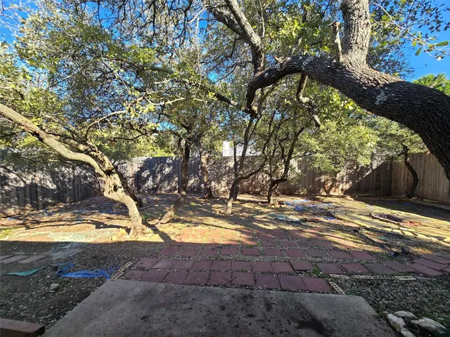 a view of yard with large trees