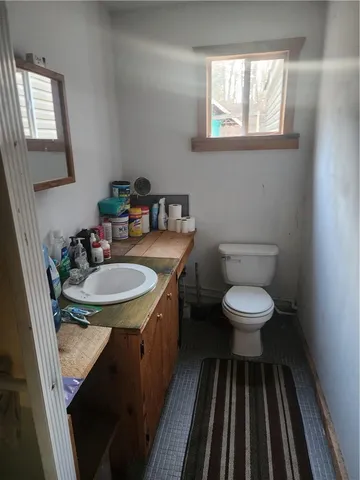 a bathroom with a toilet a sink and a mirror