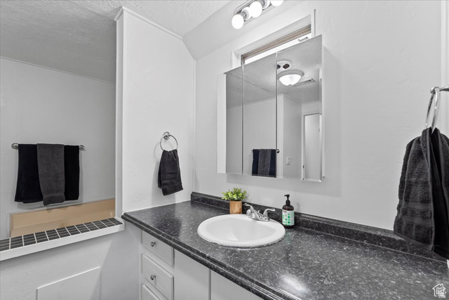 2875 North Hill Field Road, Unit 17 Layton, UT 84041 - Photo 9 of 23 Half bath featuring vanity and a textured ceiling