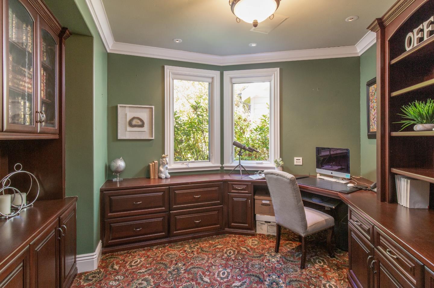 240 Laning Drive Woodside, CA 94062 - Photo 13 of 35 a view of a workspace with furniture and a window
