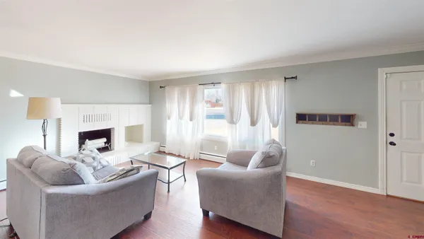 a living room with furniture window and a fireplace