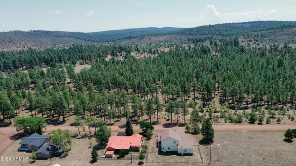 a view of a lush green field with mountains in the background