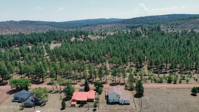a view of a lush green field with mountains in the background
