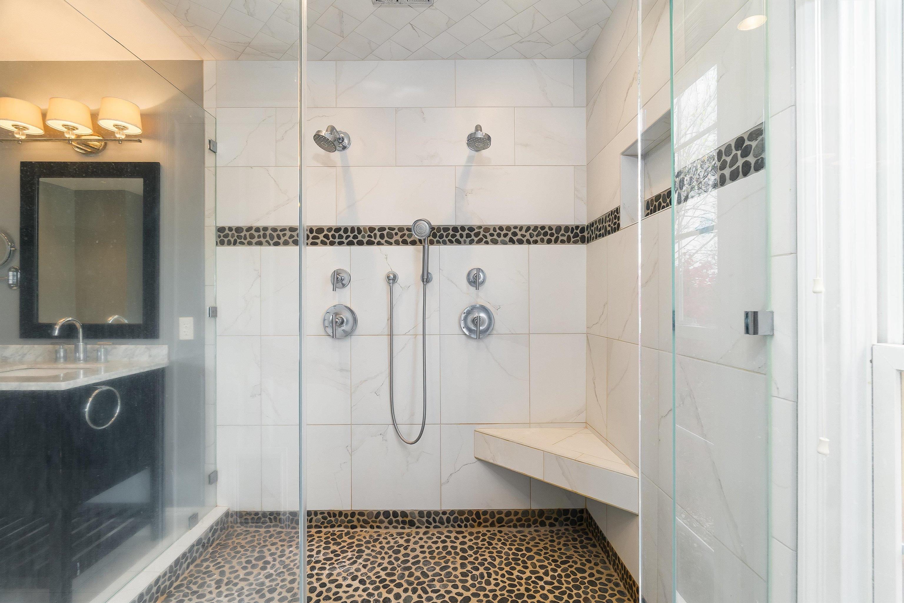 746 Christians Creek Road Staunton, VA 24401 - Photo 33 of 60 a bathroom with a granite countertop sink a toilet and shower