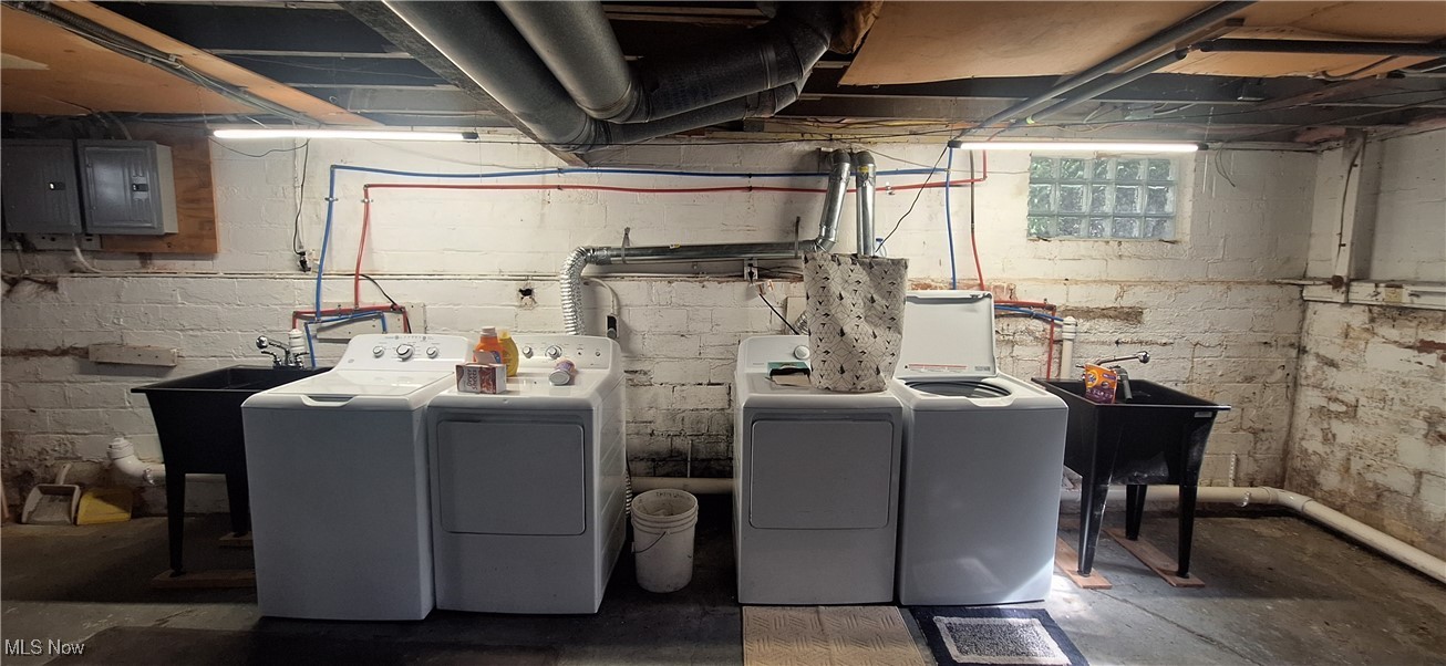 1477 Genesee Road South Euclid, OH 44121 - Photo 25 of 26 Laundry room with washing machine and clothes dryer, electric panel, and unfinished concrete floors