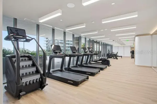a view of a room with gym equipment