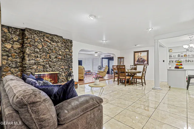 a living room with furniture and a couch