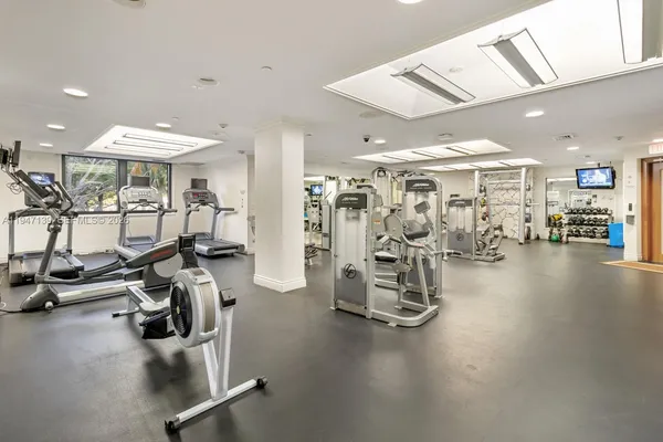 a view of a room with gym equipment