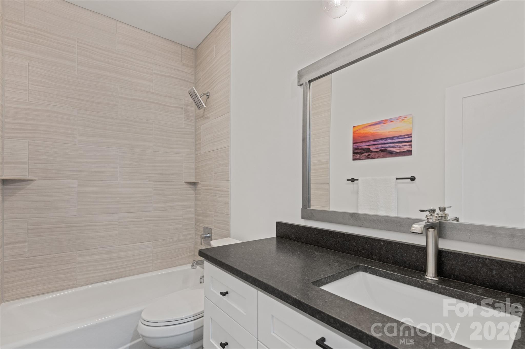 1185 Wallalieu Road Otto, NC 28763 - Photo 30 of 43 a bathroom with a granite countertop sink a toilet and shower