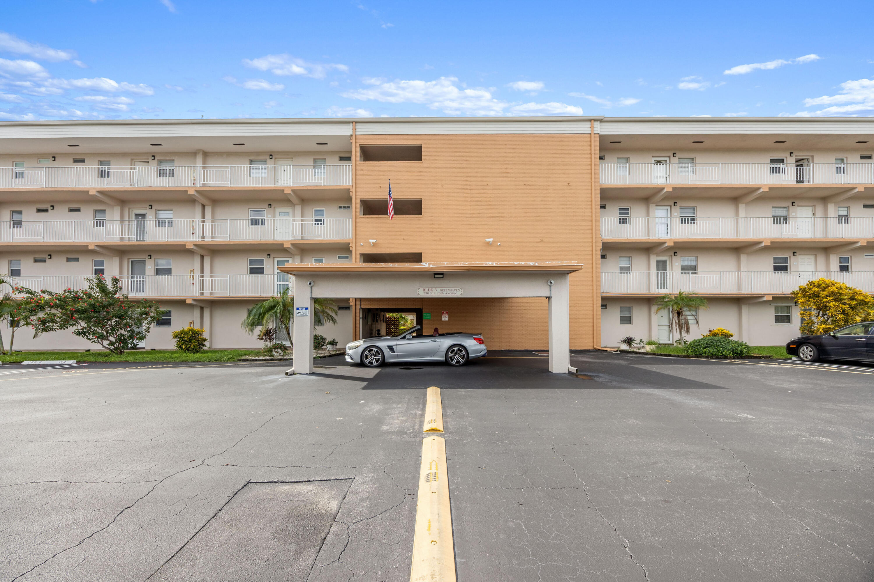 a view of an building with a flat screen tv and a fireplace