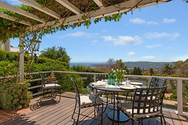 a view of a chairs and table in patio