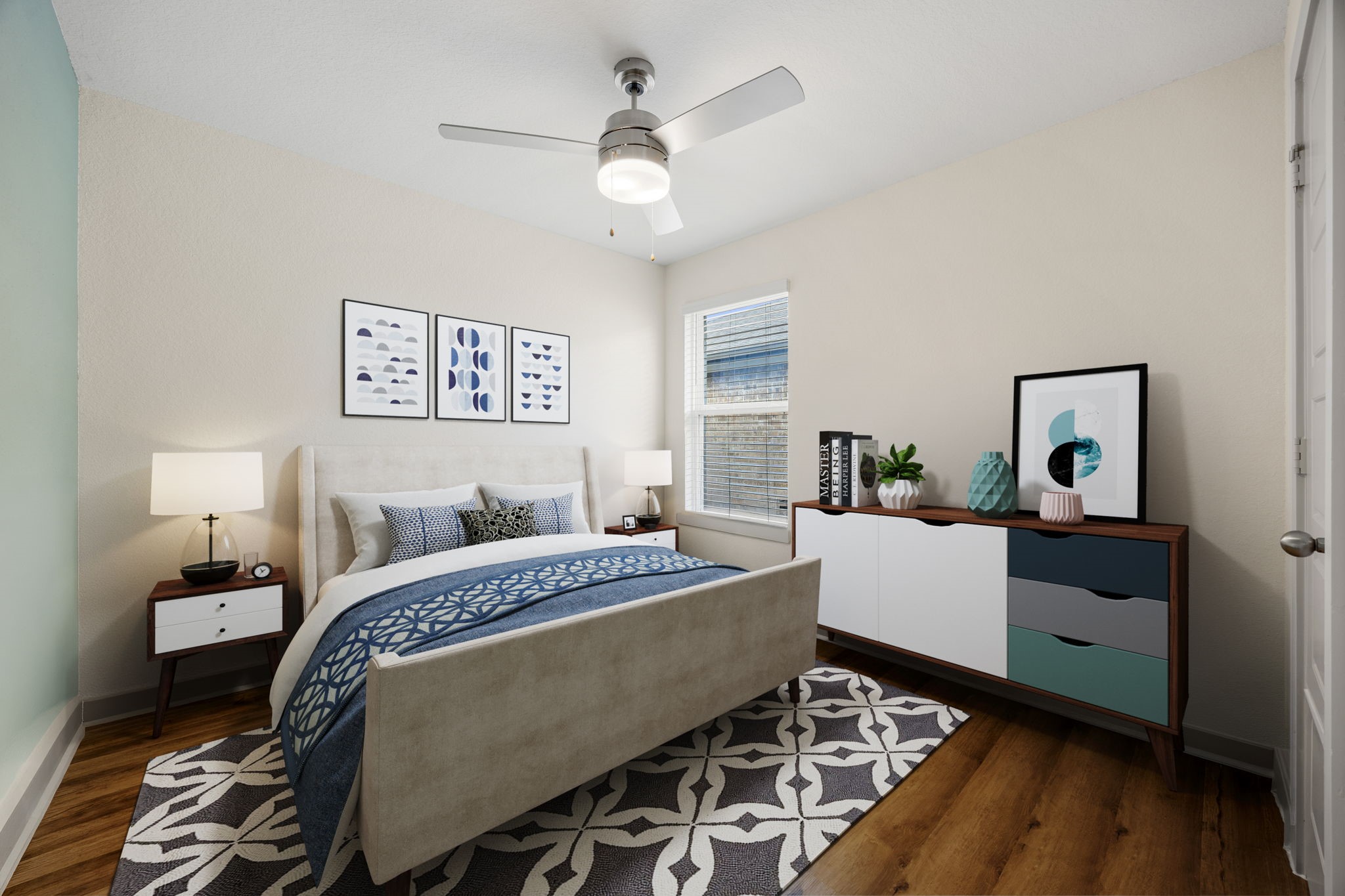 711 Alpine Fls Road Rosharon, TX 77583 - Photo 12 of 20 In addition to the primary suite, this home features two spacious secondary bedrooms, each designed with comfort and versatility in mind. These bright rooms are filled with natural light from large windows and come equipped with modern ceiling fans and warm, durable flooring.