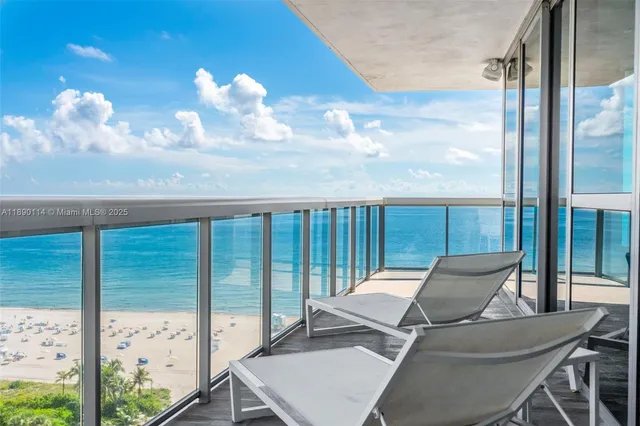 a view of a balcony with chair