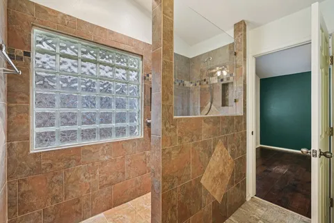 a bathroom with a shower