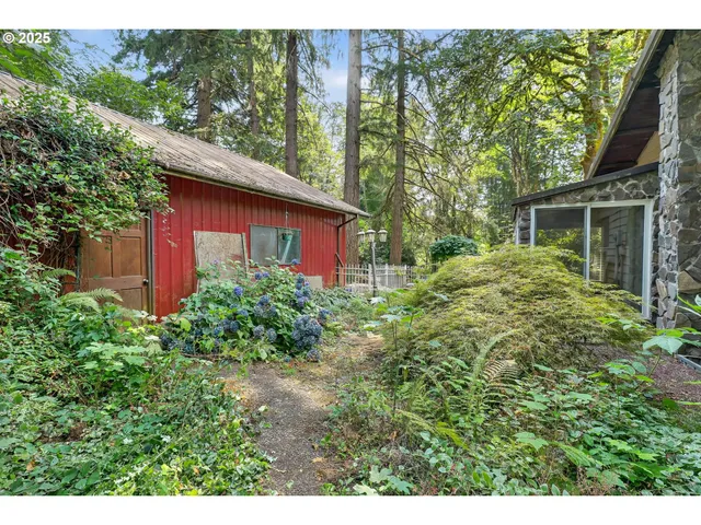 a view of backyard of house with green space