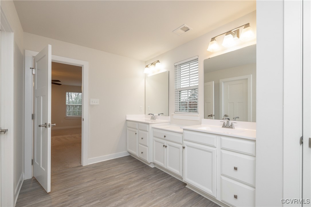 13900 Marsham Road Chester, VA 23836 - Photo 38 of 46 a bathroom with a double vanity sink and mirror with shower