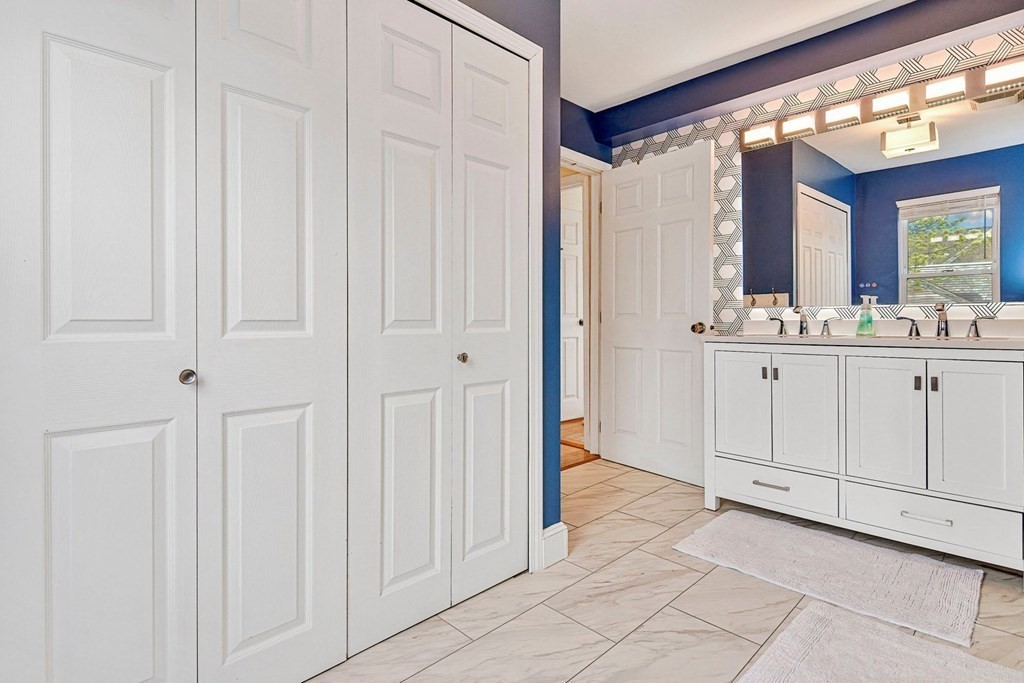 56 Main Street Hull, MA 02045 - Photo 21 of 34 a bathroom with a double vanity sink and mirror
