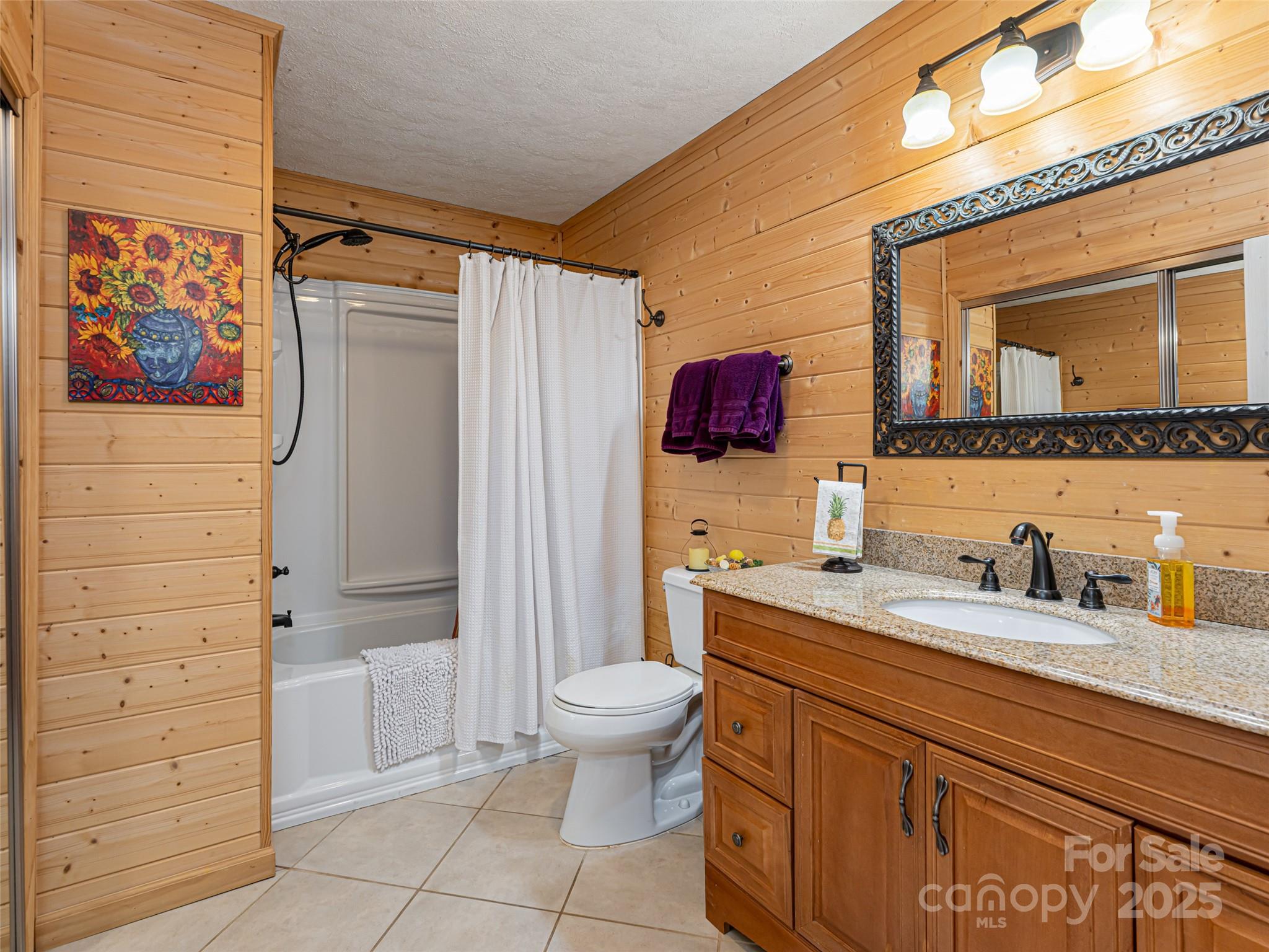 75 Deep Woods Road Mills River, NC 28759 - Photo 17 of 48 a bathroom with a granite countertop toilet sink and mirror