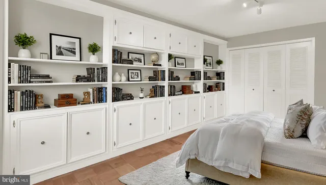 a living room with closet