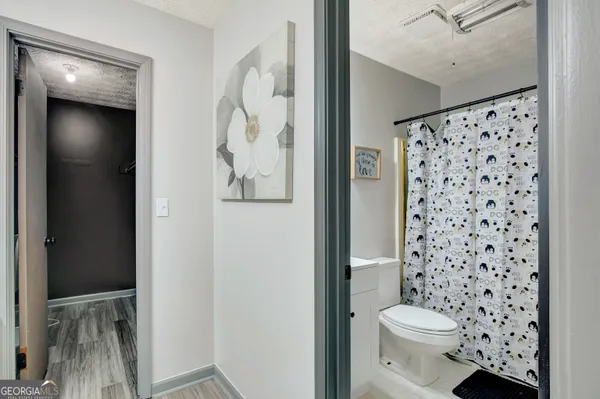 a bathroom with a toilet and a shower