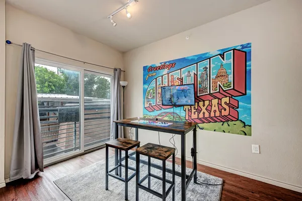 a table and chairs in a room