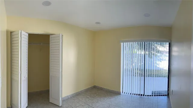 a view of a room with a door