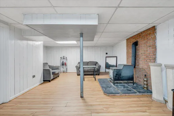 a lobby with furniture and window