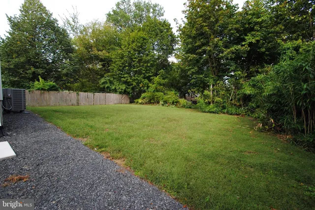 a view of a grassy field with trees in the background