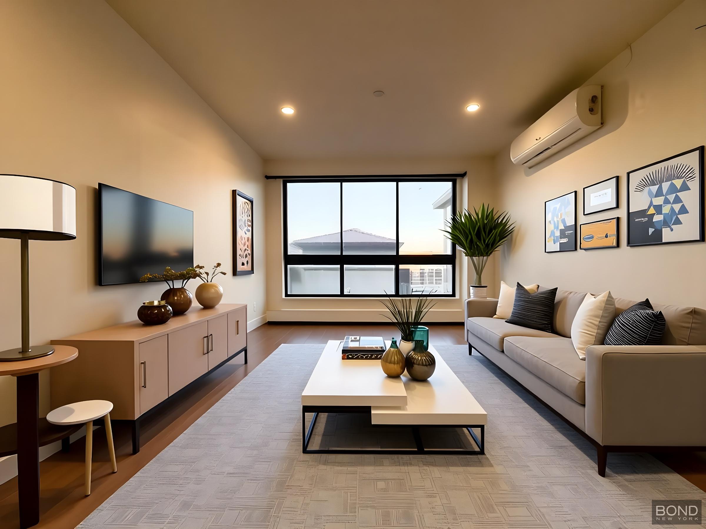 252 Broadway, Unit 4B Brooklyn, NY 11211 - Photo 1 of 9 a living room with furniture and a flat screen tv