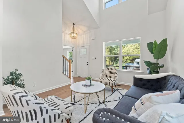 a living room with furniture a window and a potted plants