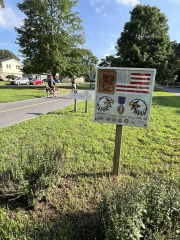 a view of a garden with an outdoor space