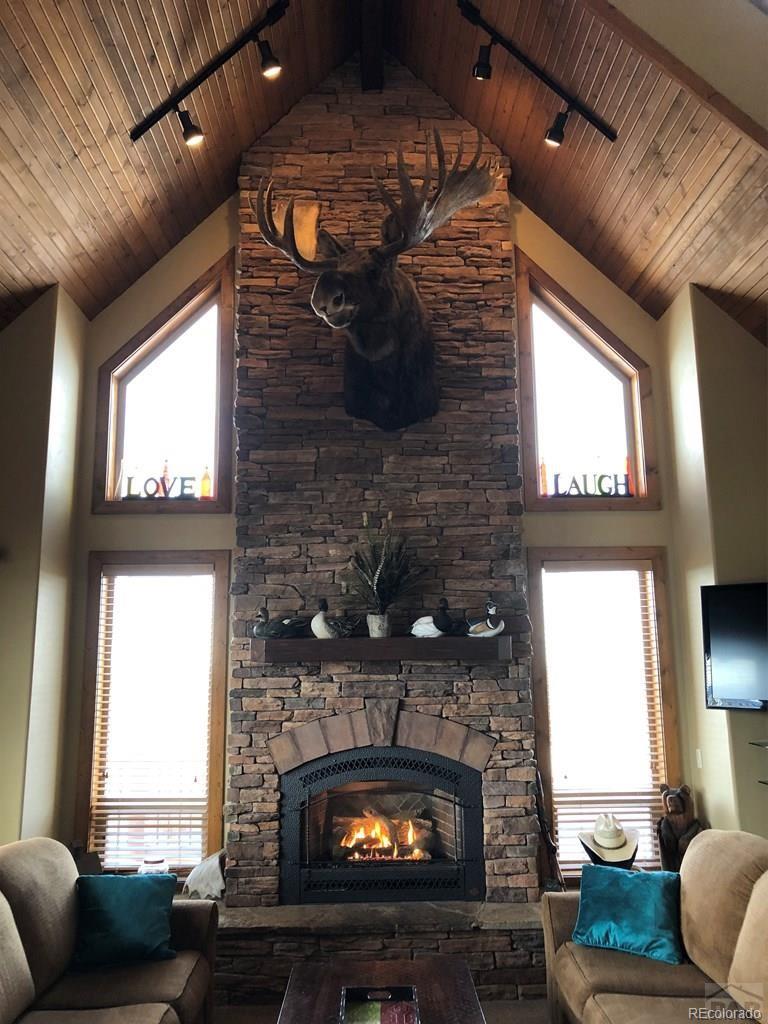 9780 Canyon Point Drive Rye, CO 81069 - Photo 2 of 35 a living room with furniture a fireplace and a large window