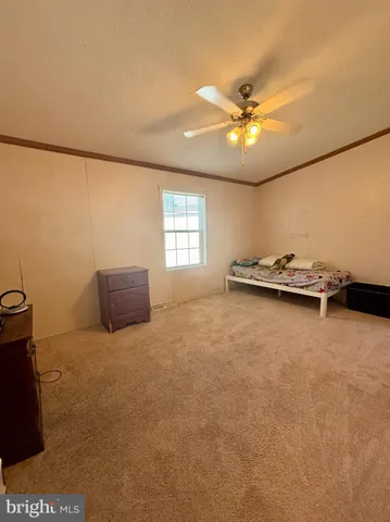 a view of a livingroom with furniture and ceiling fan