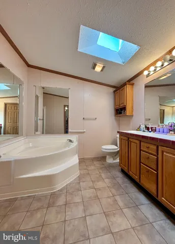 a spacious bathroom with a sink a toilet and a mirror