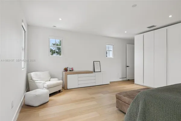 a view of workspace with hardwood wall