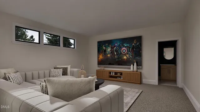 a view of a dining room with furniture and window