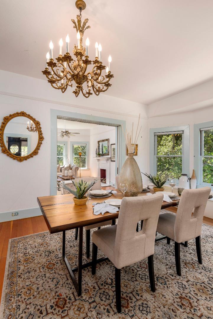 3190 Woodside Road Woodside, CA 94062 - Photo 11 of 34 a view of a dining room with furniture window and wooden floor