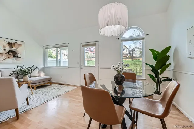 a living room with furniture potted plant and a window