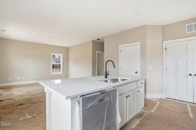 a kitchen with a sink and cabinets