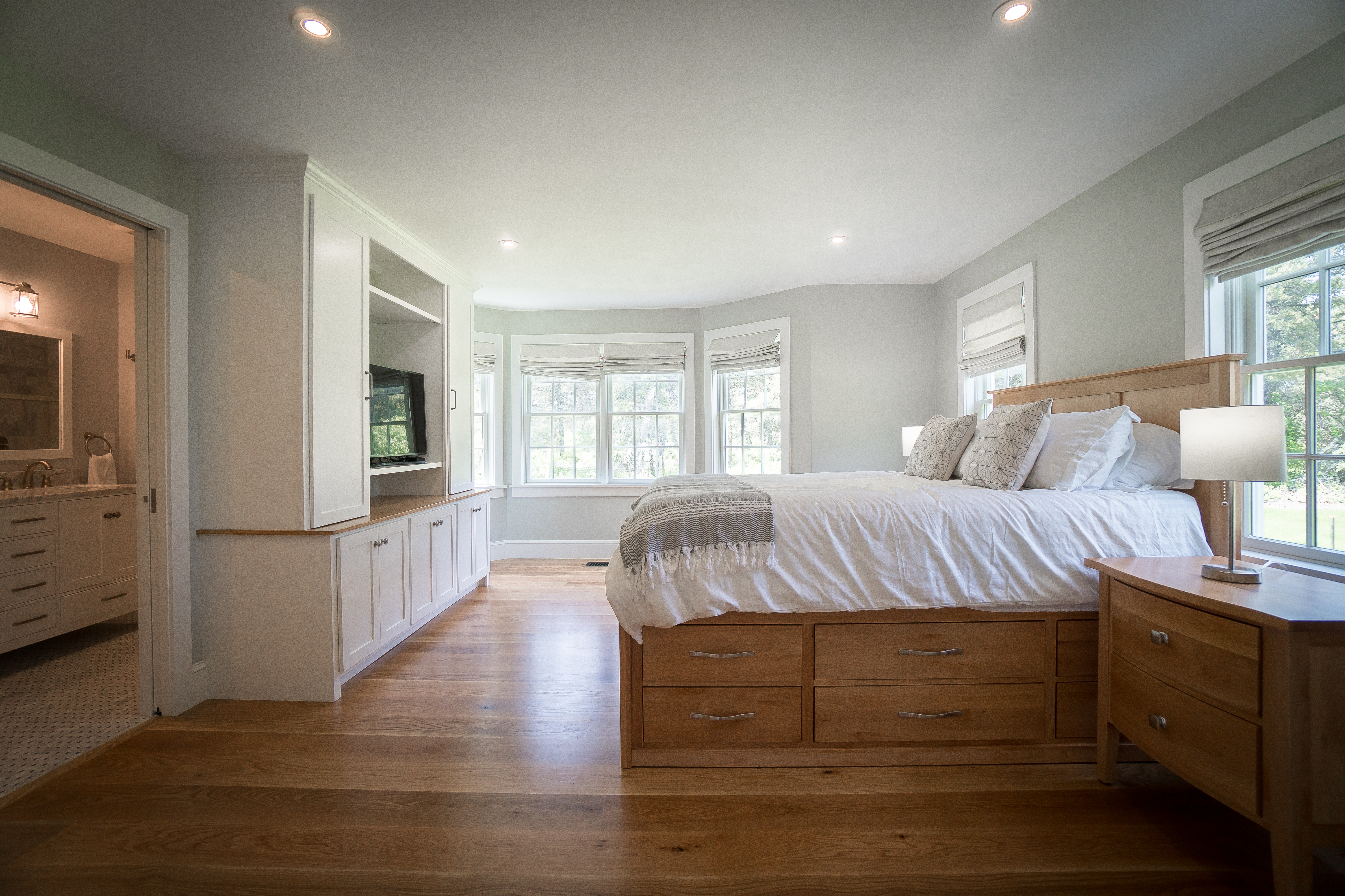 50 Lovers Lane Nantucket, MA 02554 - Photo 13 of 34 a bedroom with a bed and a view of kitchen