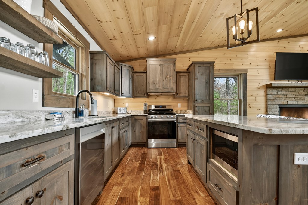 171 Cohutta Overlook Trail Blue Ridge, GA 30513 - Photo 10 of 47 a kitchen with stainless steel appliances granite countertop a stove and a sink