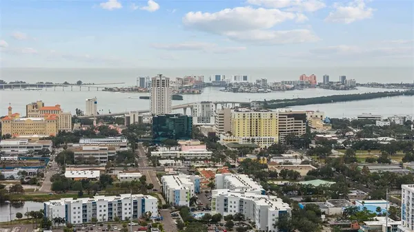 a view of a city that has tall buildings