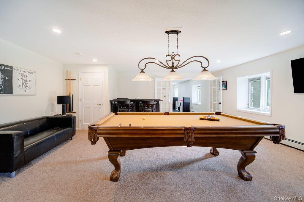 237 Mineral Springs Road Highland Mills, NY 10930 - Photo 29 of 32 Playroom with light carpet, recessed lighting, and billiards table