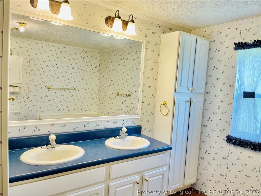 4684 East Raynham Road Fairmont, NC 28340 - Photo 13 of 26 a bathroom with a sink double vanity and a shower