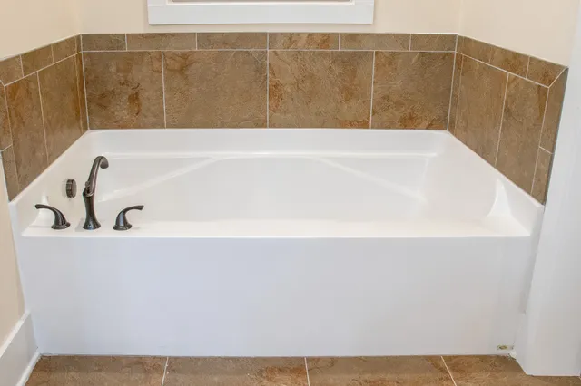 a bathroom with a bathtub