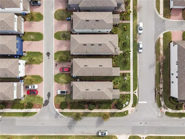 aerial view of multi story residential apartment building