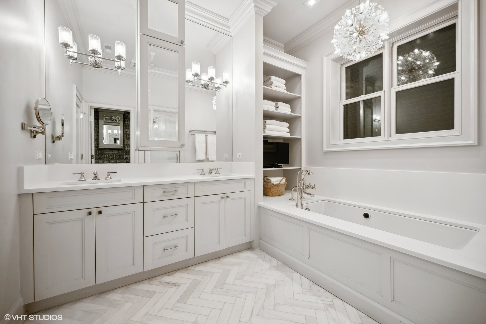 1855 North Dayton Street Chicago, IL 60614 - Photo 26 of 51 a spacious en suite bathroom with a double vanity sink large mirror and a bathtub
