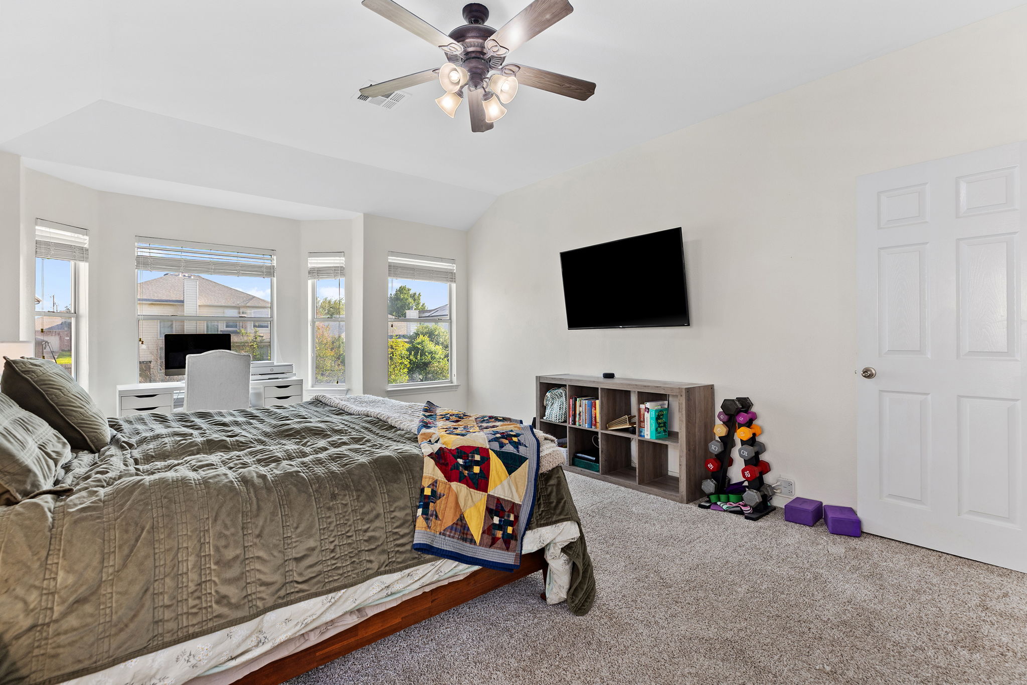 3517 Shiraz Loop Round Rock, TX 78665 - Photo 17 of 40 Bay window with multiple large windows, vaulted ceiling, and ceiling fan with integrated lighting